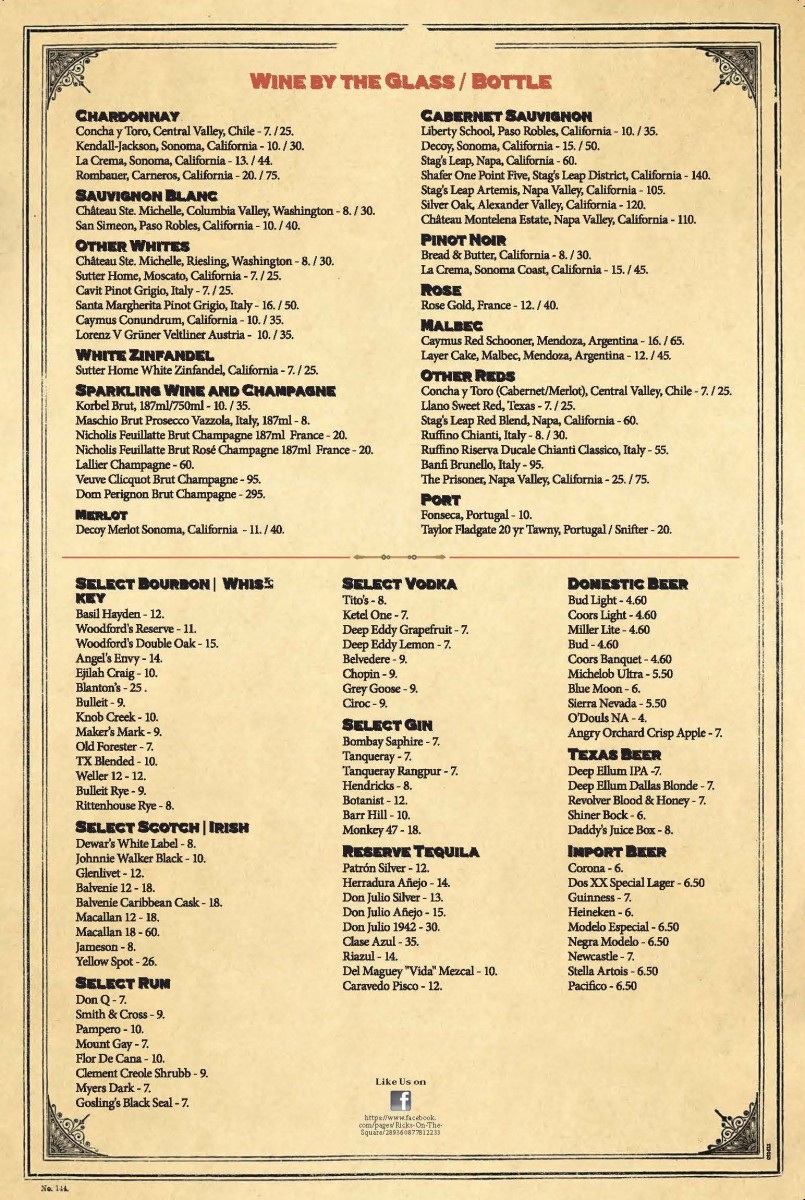 Let your mouth water by checking out the Rick's on the Square Menu!